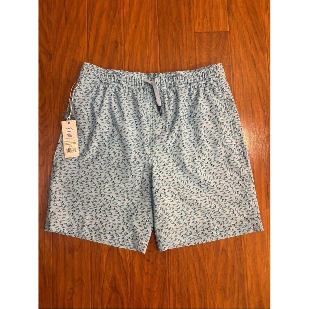 NWT Southern Tide Swim Trunks Cerulean Blue Fintastic Fish Print Boys XL